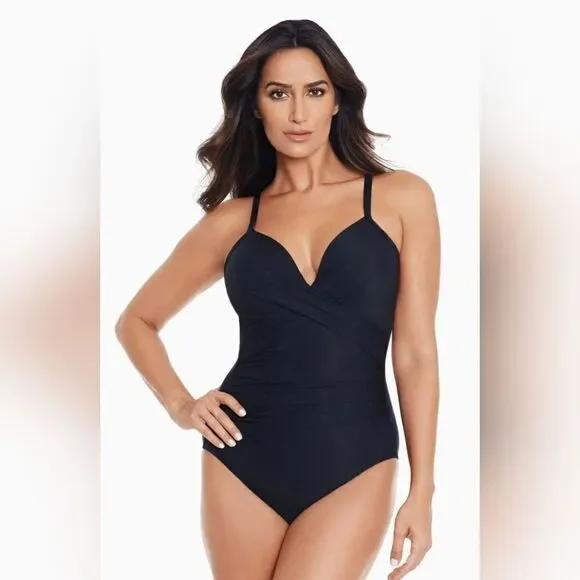 Miraclesuit Rock Solid Captivate One Piece Swimsuit NWOT size 14 Black - Picture 1 of 5